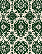 Dark Emerald Floral Damask Tile Rug