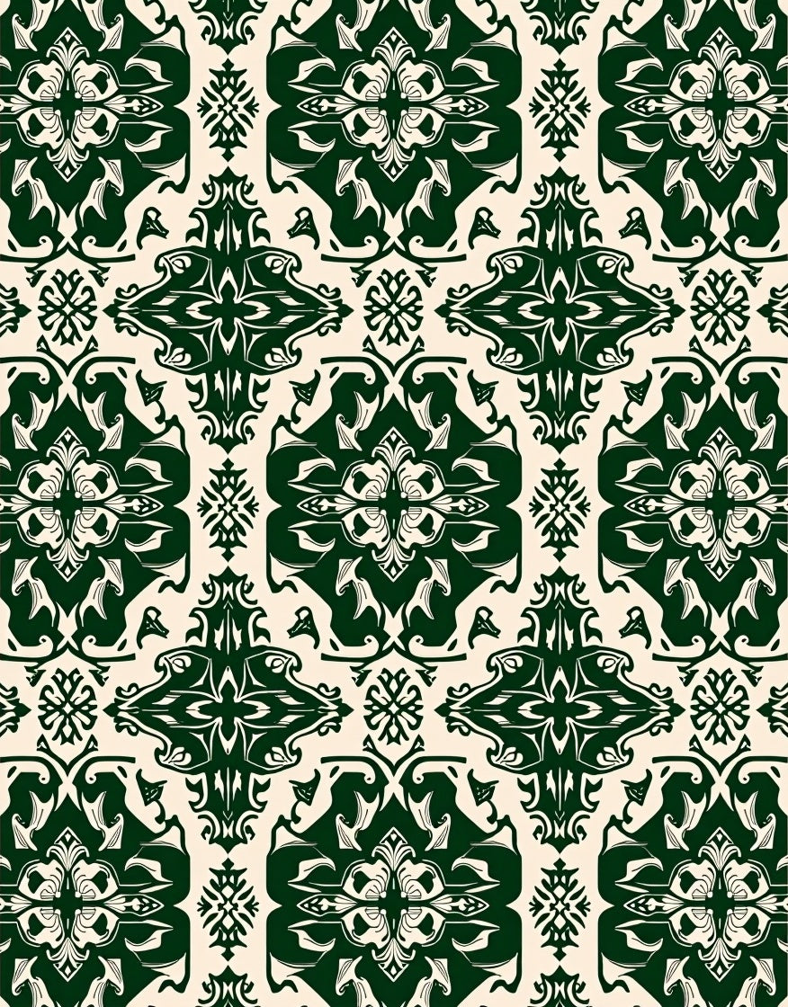 Dark Emerald Floral Damask Tile Rug