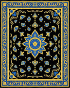 Ornate Blue and Gold Mandala Rug