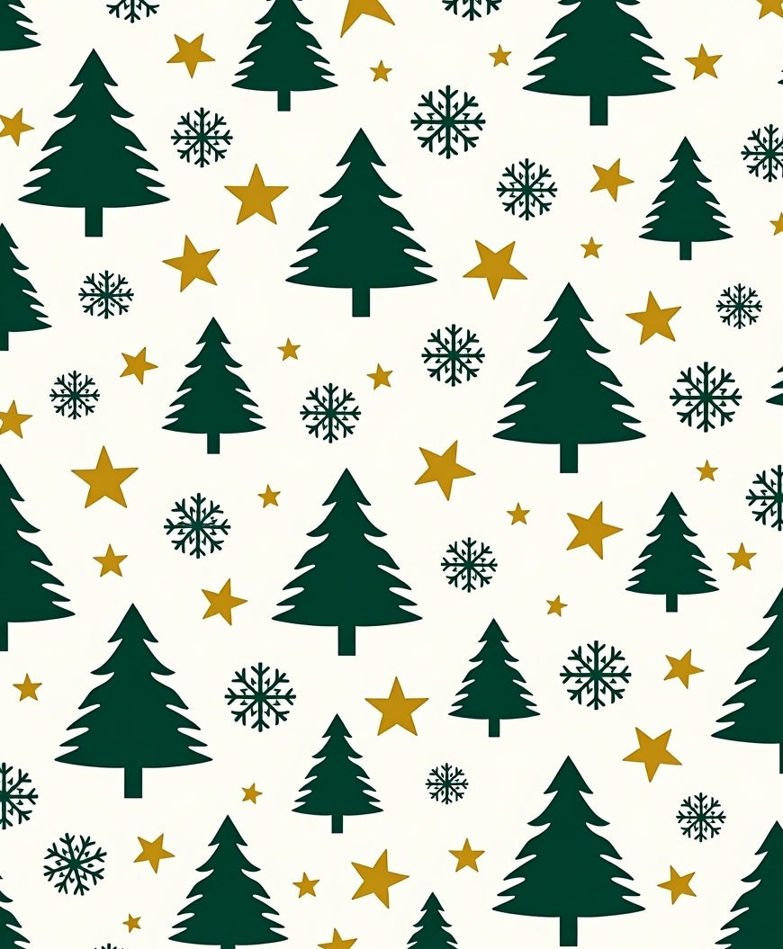 Festive Green Trees Gold Stars Snowflakes Rug