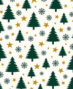 Festive Green Trees Gold Stars Snowflakes Rug