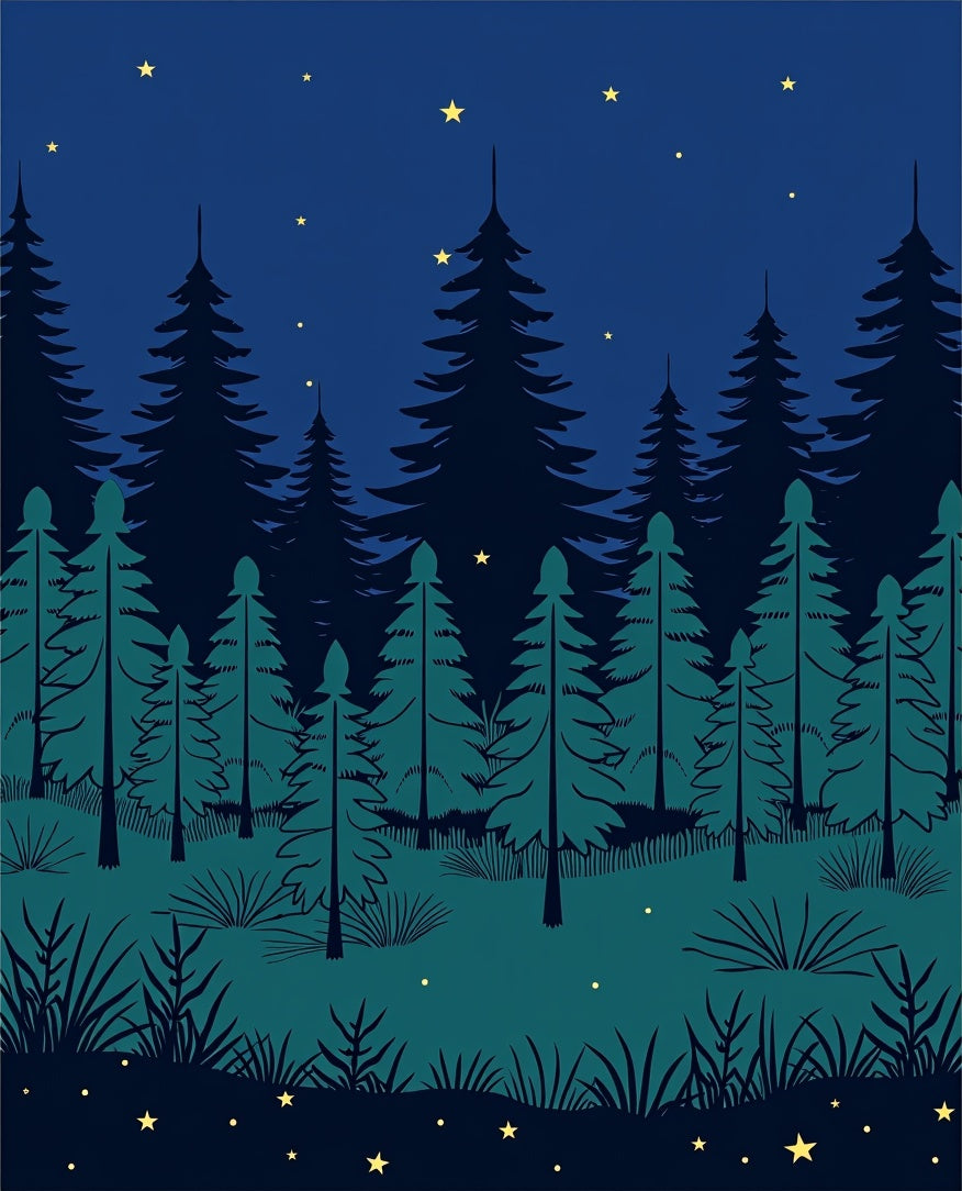 Night Forest Starry Scene Rug