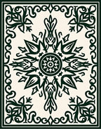 Dark Green Floral Medallion Scroll Rug