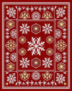 Deep Red Winter Snowflake Medallion Rug