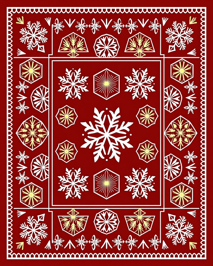 Deep Red Winter Snowflake Medallion Rug