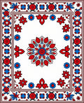 Red Blue Floral Garden medallion Rug
