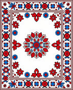 Red Blue Floral Garden medallion Rug