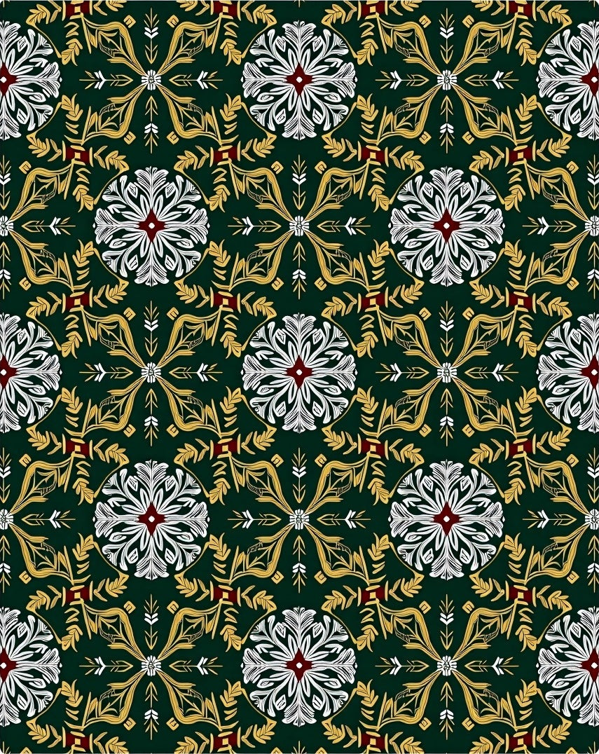 Emerald Gold White Floral Medallion Rug
