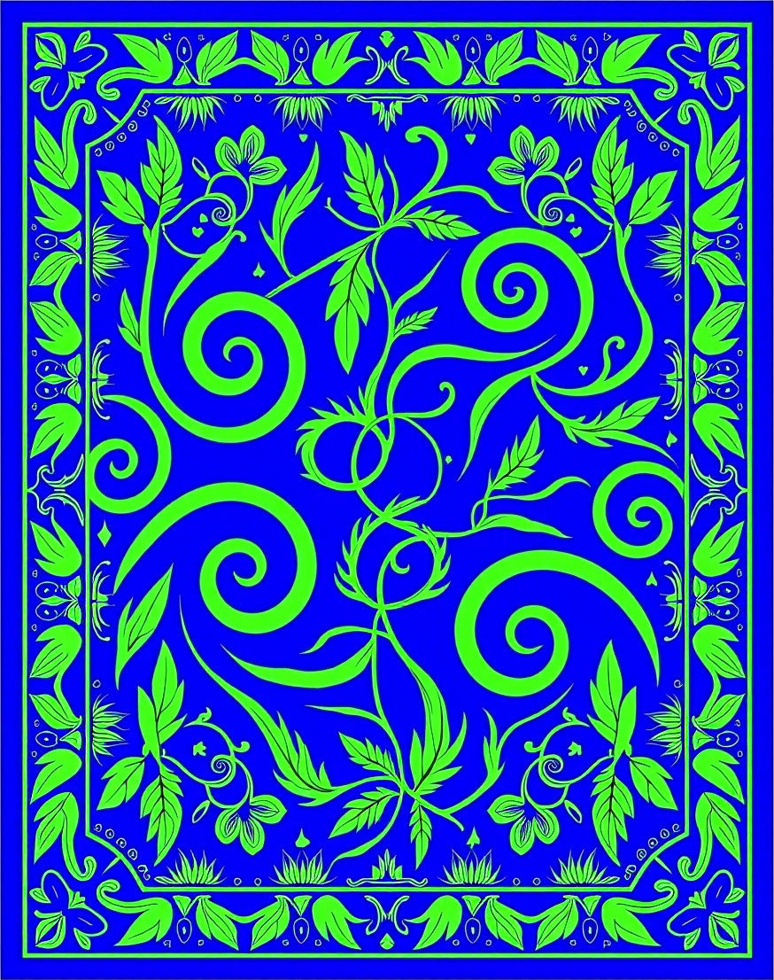 Electric Blue Lime Green Floral Swirl Rug