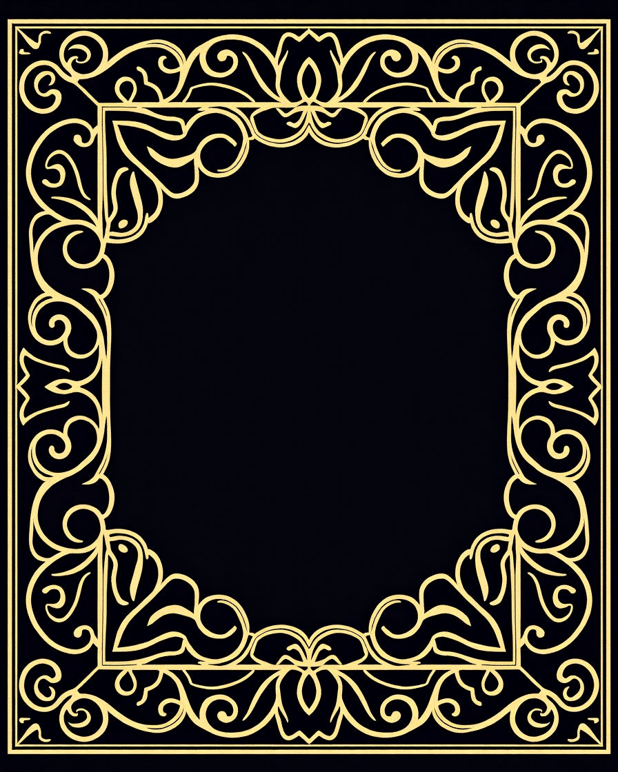 Gold Floral Frame on Black Rug