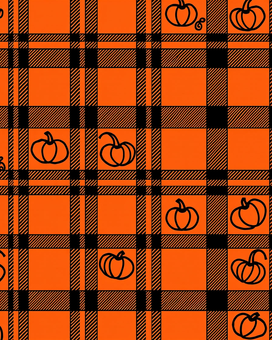 Orange Black Plaid Pumpkin Scatter Rug