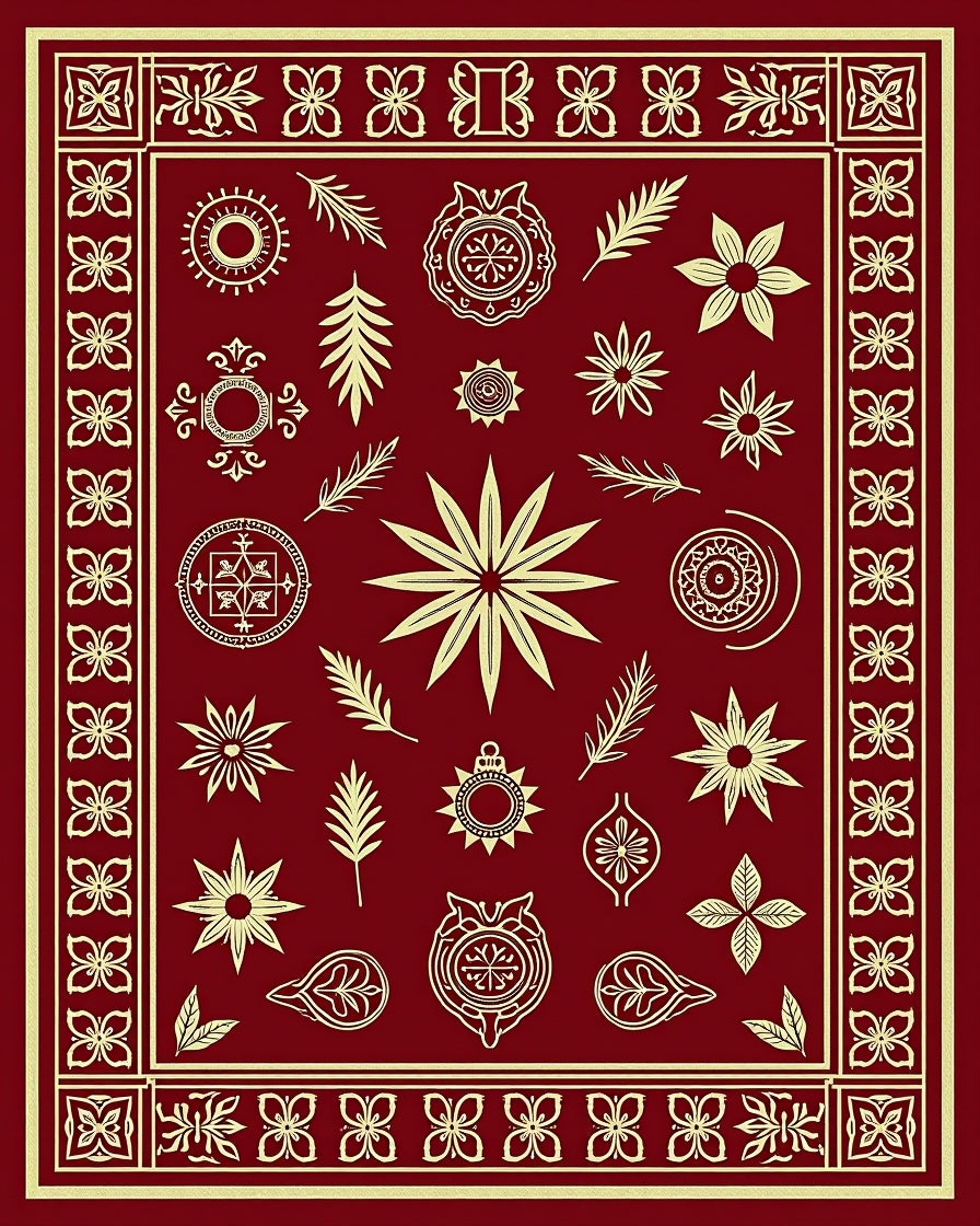 Crimson Gold Botanical Emblem Medallion Rug