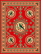 Crimson Red Bird Floral Medallion Rug