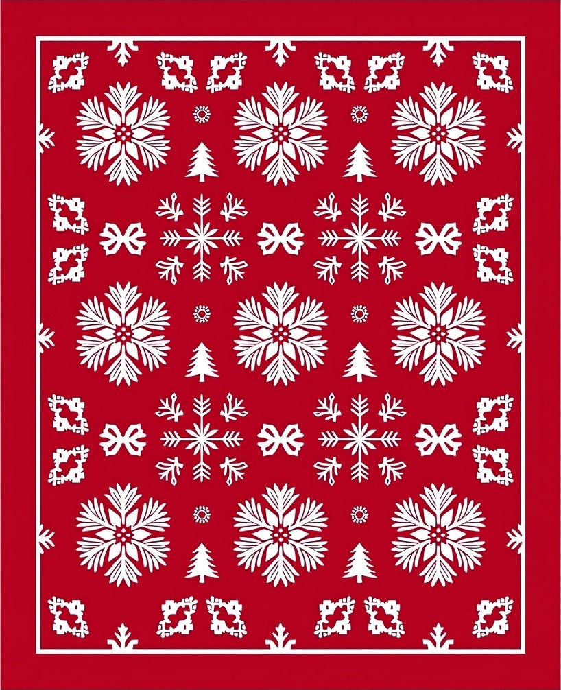 Crimson Snowflakes and Trees Holiday Rug