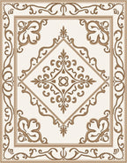 Ornate Cream Brown Scroll Medallion Rug