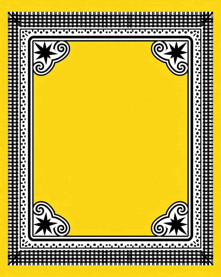 Bright Yellow Black Starburst Border Rug