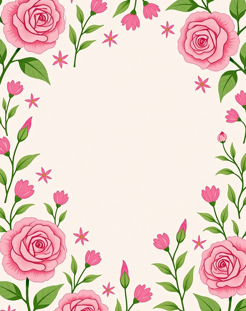 Pink Roses and Buds Border Rug