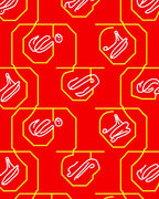 Red Yellow Octagon Abstract Swirl Rug