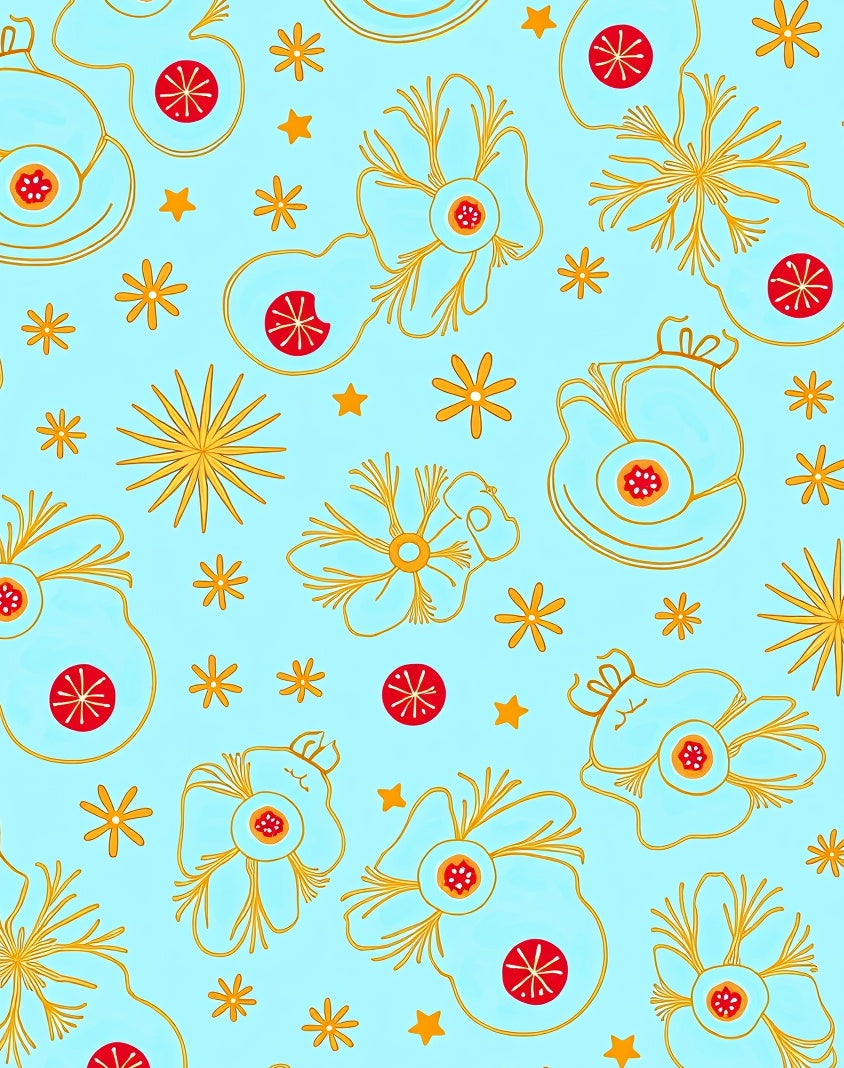 Whimsical Golden Floral Red Star Rug
