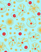 Whimsical Golden Floral Red Star Rug