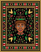 Colorful Tribal Portrait Floral Border Rug