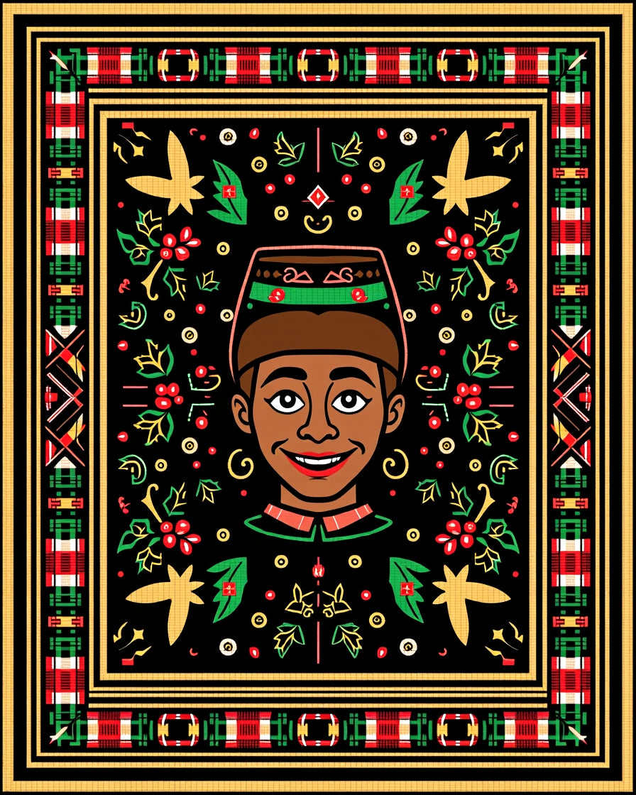Colorful Tribal Portrait Floral Border Rug