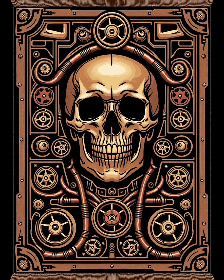 Steampunk Skull Copper Mechanism Rug