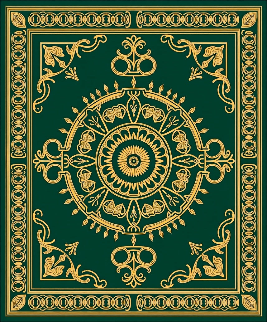 Emerald Gold Medallion Ornate Border Rug
