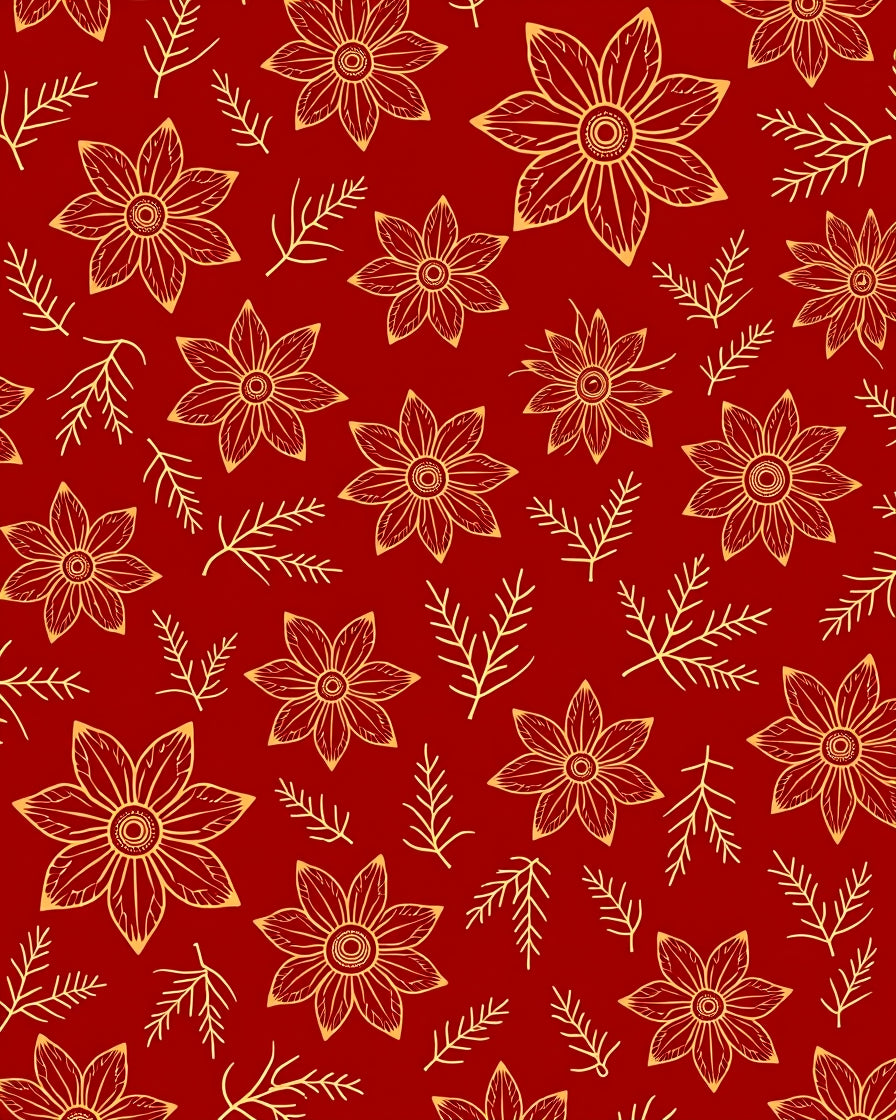 Golden Floral Sprig Red Rug