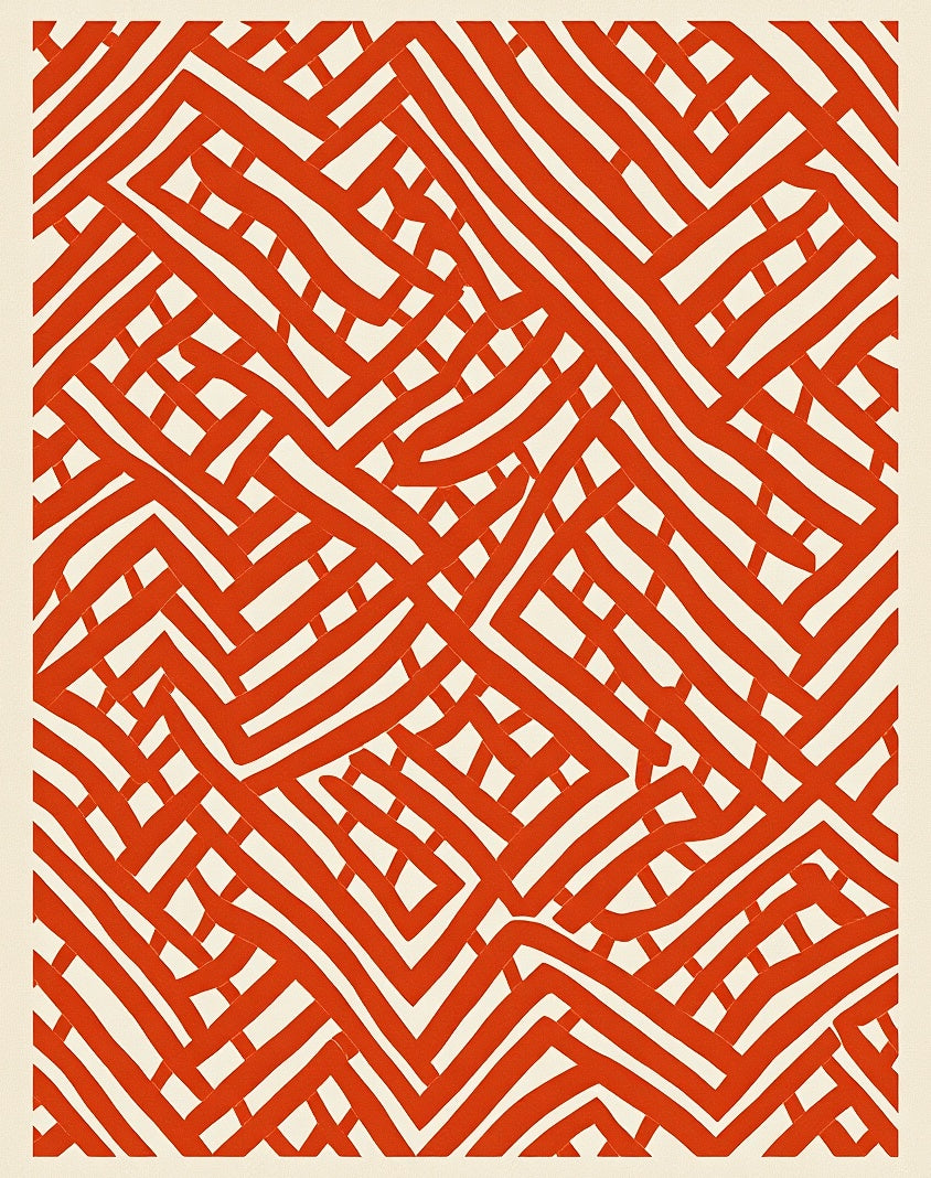 Crimson Abstract Maze Lines Rug
