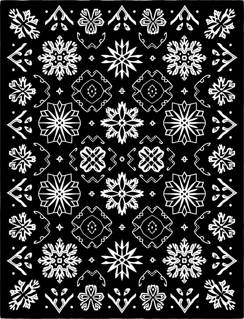 White Snowflakes on Black Background Rug