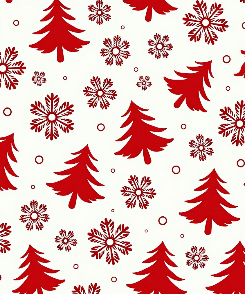Red Christmas Trees Snowflakes Circles Rug