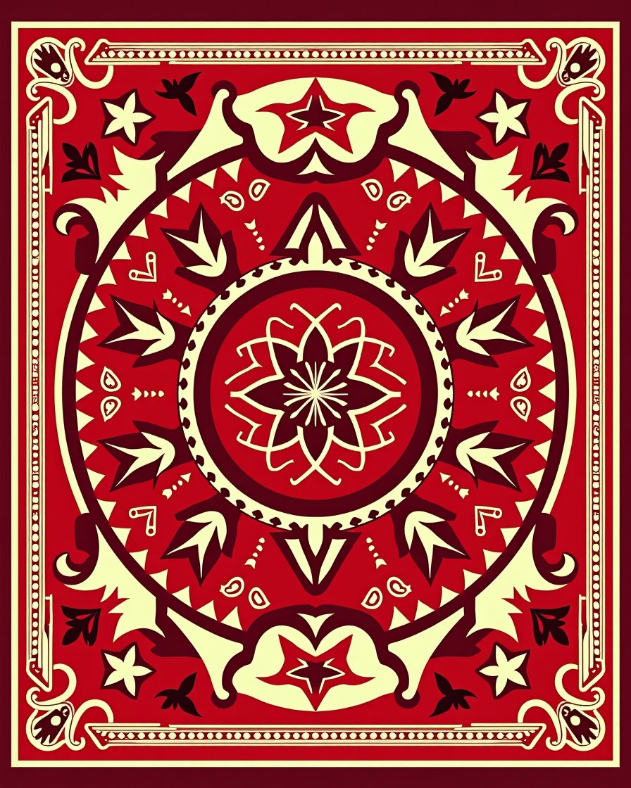 Crimson Starburst Medallion Floral Rug