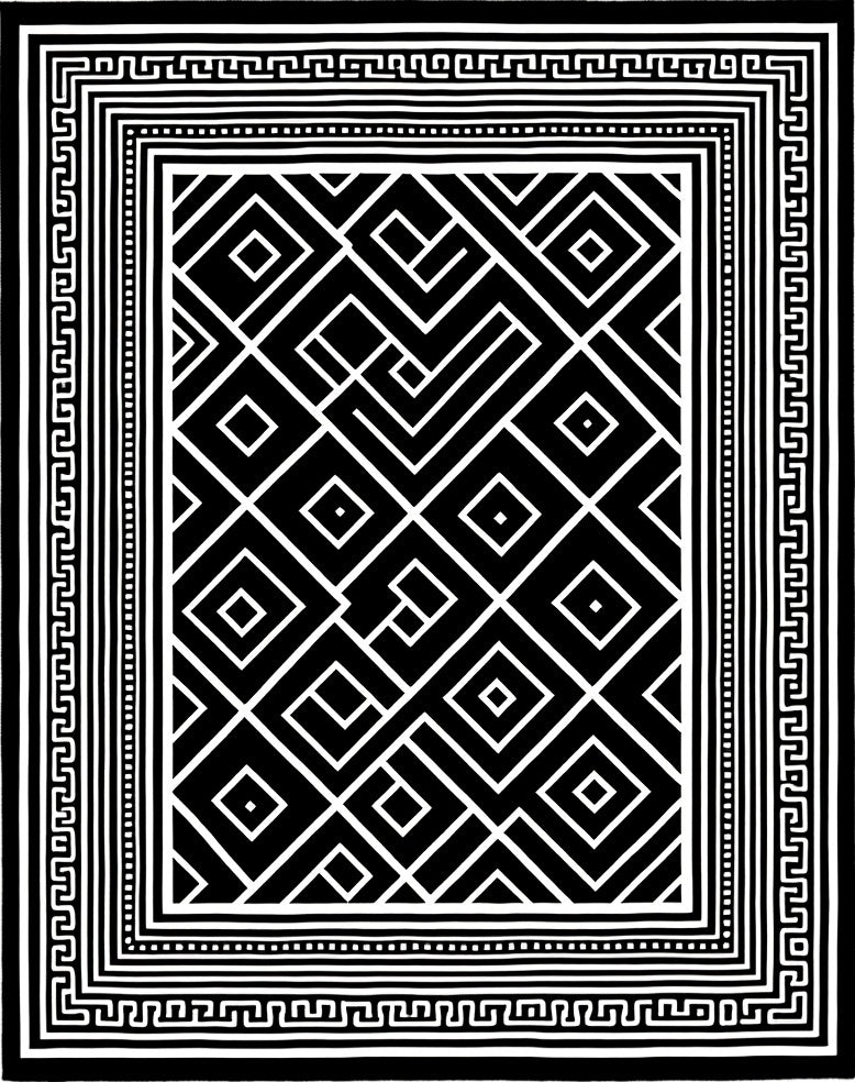 Modern Black White Geometric Maze Rug