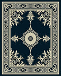 Deep Navy Cream Ornamental Medallion Border Rug