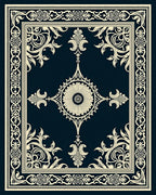 Deep Navy Cream Ornamental Medallion Border Rug