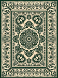Dark Green Floral Medallion Border Rug