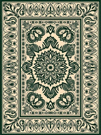 Dark Green Floral Medallion Border Rug