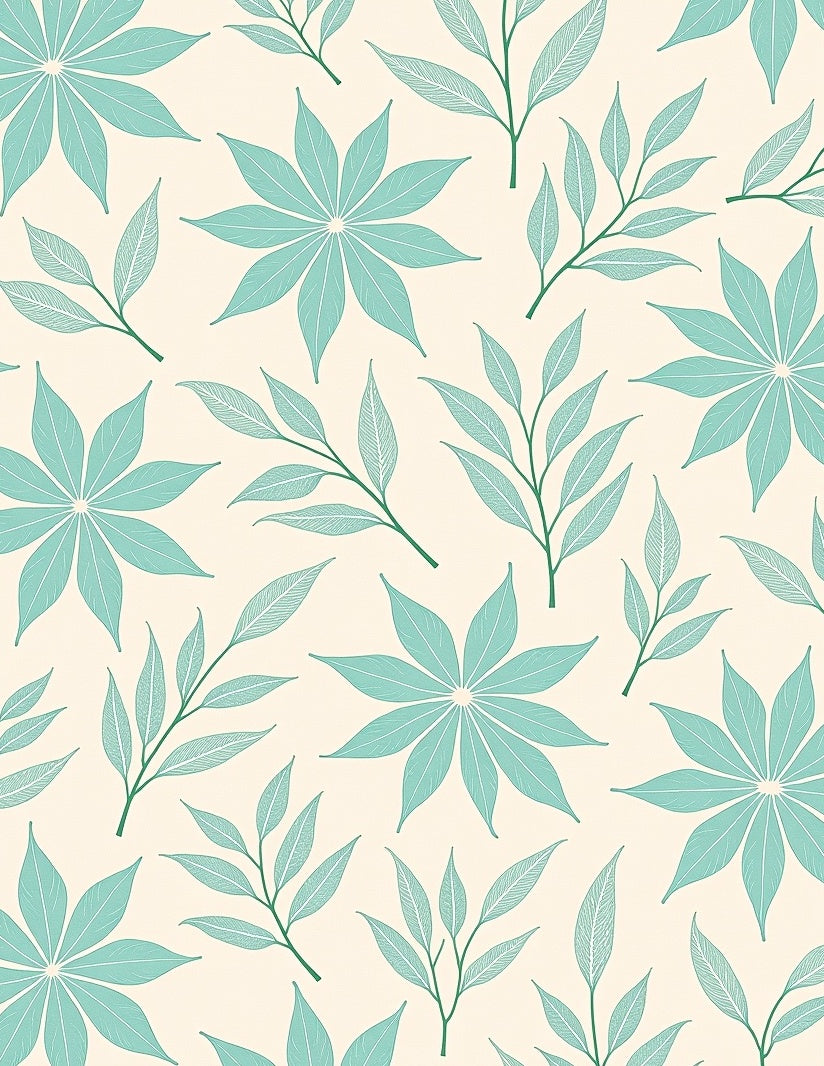 Teal Petal Leaf Botanical Arrangement Rug