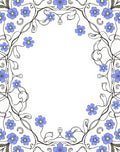 Pastel Blue Floral Vine Border Rug