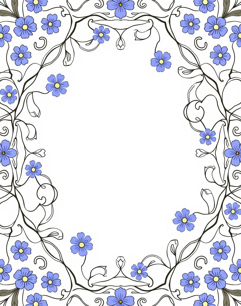 Pastel Blue Floral Vine Border Rug
