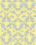 Pale Yellow Blue Floral Swirl Scroll Rug