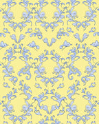 Pale Yellow Blue Floral Swirl Scroll Rug