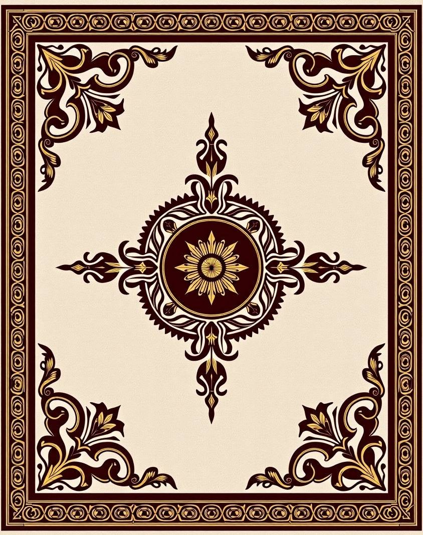 Ornate Burgundy and Gold Medallion Rug
