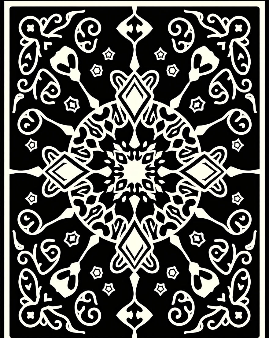 Monochrome Radial Blossom Diamond Rug