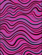 Vibrant Pink Black Blue Swirling Lines Rug