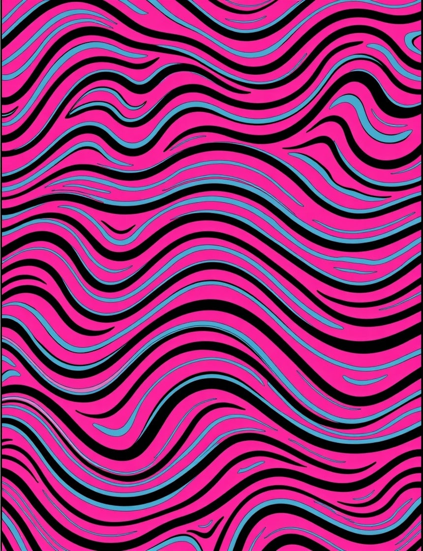 Vibrant Pink Black Blue Swirling Lines Rug