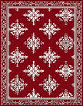 Crimson White Snowflake Medallion Border Rug