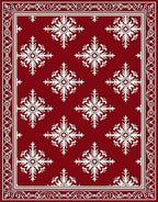 Crimson White Snowflake Medallion Border Rug