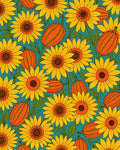 Sunny Yellow Sunflowers Orange Gourds Foliage Rug